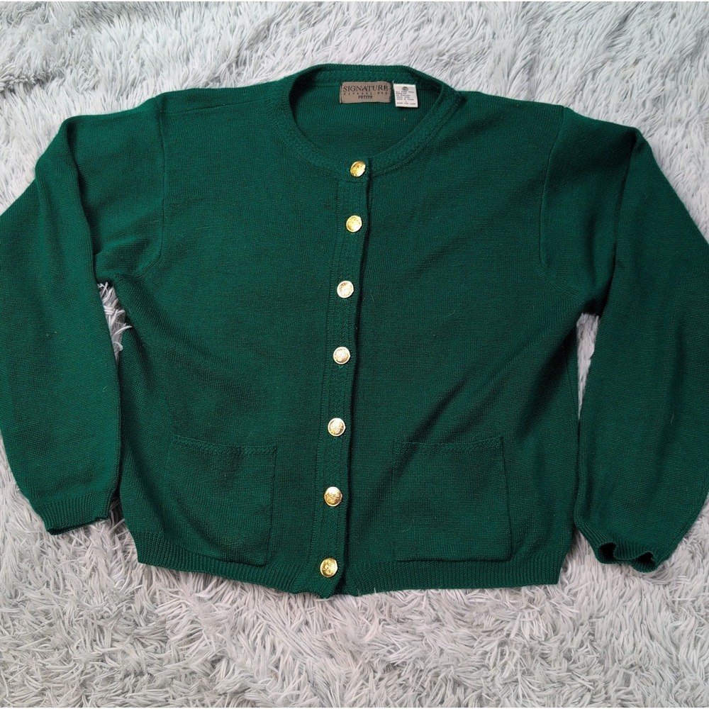 Vintage Signature Expressions Petite Sweater Womens L Wool Cardigan Button Up